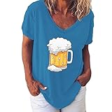 Bluse Damen Sommer Damen-T-Shirt mit Aufschrift „Beer Festival“, Bedruckt, V-Ausschnitt,...