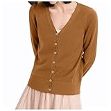 Trachtenjacke Damen Leichte Strickjacke Langarm Strickpullover mit V-Ausschnitt Vintage Klassisch...