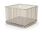 WEBABY - Laufstall Baby Faltbar Holz mit rollen und matte 100x100 Buche roh| Laufgitter baby...