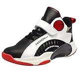 HSNA Basketball-Schuhe für Kinder Sportschuhe mit Klettverschluss Jungen(Schwarz Rot 32 EU)