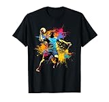 Bunter Handballspieler Junge auf Herren Handball T-Shirt