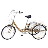 jiumxliu Goldenes Dreirad mit Licht für Erwachsene Dreirad eines Alten Mannes 24 Zoll 3 Rad Fahrrad...