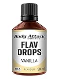 Body Attack Flav Drops®, 50 ml, Vanille, Aromatropfen für Lebensmittel, zuckerfreie Flavour Drops...