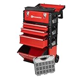 Werkzeugkönig Werkzeugtrolley 4 Teile Stahlblech Rot pulverbeschichtet - 1 Werkzeugkoffer, 2...
