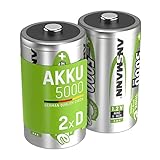 ANSMANN Akku Mono D 5000 mAh NiMH 1,2 V (2 Stück) - Mono D Batterien wiederaufladbare Zellen, maxE...