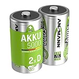 ANSMANN Akku Mono D 5000 mAh NiMH 1,2 V (2 Stück) - Mono D Batterien wiederaufladbare Zellen, maxE...
