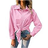 Langarmshirt für Damen Einfarbig mit Krawattenknoten-Saum, Side Schlitz Blusen Vielseitig...