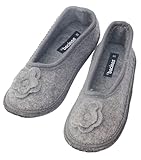 Japanwelt bacinas Hausballerinas Damen Grau - warme Ballerina Filz-Hausschuhe Schurwolle Wollwalk...