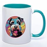 Stickyworld Kaffeetasse Exclusive Mug Art Tasse mit Schnauzer Motiv (petrol) 330 ml Keramik