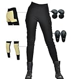 SHUOJIA Motorradleggins Damen -Motorrad Stretch Leggings Hose Frauen mit Protektoren Motorradhose...