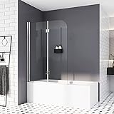 Duschtrennwand für Badewanne,120 cm Faltwand für Badewanne Duschabtrennung Badewannenaufsatz 6mm...