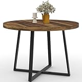 IDMarket - Esstisch, fest, rund, Selma, 4-6 Personen, dunkles Holz Hawkins und Schwarz, 110 cm