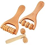 Healvian 3 Stück Massageroller Holz Anti Massagegerät Massageroller mit Griff Faszienrolle Holz...