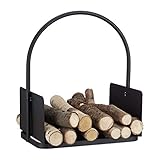 Relaxdays Kaminholzkorb schwarz, Brennholzkorb groß, Holzwiege Kamin, Feuerholzkorb Metall, HxBxT...