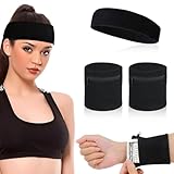 KIRZAX 1 Paar Schweißband Handgelenktasche + 1 Schweißband Stirnband - mit Münztasche, Sport...
