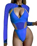 tinetill Body Damen Tankinis Badeanzüge 2-Teilig Neon Rave Outfit mit Y2K Langarm Crop Top Cover-up...