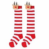 Generisch Socken Damen Knielange Strümpfe als festliche Partysocken mit Rentierdruck für...