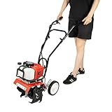 1.9KW Benzin Motorhacke, 52CC Gartenfräse 2-Takt-Rasenboden bodenhacke, Benzin（12 cm...