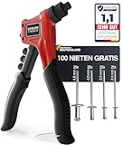 RAM TOOLS® Nietenzange, Nietzange Set inkl.100 Nieten in 4 Größen, Blindnietzange mit...