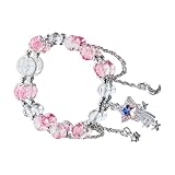 YCHUCH Glasperlen Armband Mit Stern Und Mond Charm Perlen Handkette Stilvolle Elastische Seil...