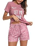 Uniexcosm Schlafanzug Damen Kurz Baumwolle Zweiteiliger Pyjama Set Kurzarm Nachtwäsche Wimperndruck...