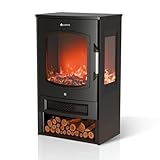 Juskys Elektrokamin 1800W – Schwarz, elektrischer Standkamin mit LED-Flammeneffekt,...