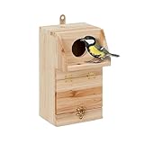 Relaxdays Nistkasten für Kohlmeise & Gartenrotschwanz, mit Reinigungsklappe, Holz, Vogelnistkasten...