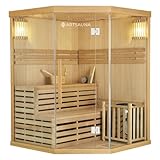 Artsauna Saunakabine Espoo150 Premium mit Harvia Ofen — 3 Personen — Hemlock Holz, Glasfront und...