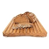 MADE IN GERMANY - KHYL® Brotschneidebrett Eiche - 34x24x2,2 - Edelstahl Standfüße - Schneidebrett...