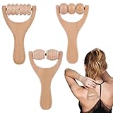 Molain 3 Stück Holz Massageroller, Faszienrolle mit Griff Massageroller Beine Massagerolle Massage...