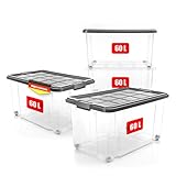 BigDean 4 Stück 60 L Aufbewahrungsbox mit Deckel groß stahlgrau - stapelbare robuste Box -...