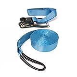 Relaxdays Slackline 15m Set mit Baumschutz Hilfsseil Ratsche und Tasche, einsteigerfreundlich, blau