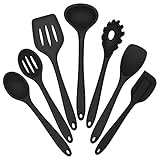 Koanhinn 6-teiliges schwarzes Silikon-Kochutensilien-Set, Küchenutensilien, Spatel, Schöpflöffel
