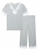 Cherrydew Damen-Pyjama kurzärmliges Set aus weichem Bambus mit Knopfleiste und kurzen Ärmeln - -...