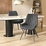 Hawthyhome Esszimmerstühle 2er Set | Polsterstühle mit 5 cm Sitzkissen • künstlicher Stoff...