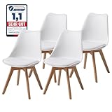 Albatros Esszimmerstühle 4er Set AARHUS, Weiss - Beine aus Buche Massiv-Holz, Skandinavisches...