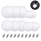 Encham 10 Stück Papierlaterne Weiß Lampions mit 10 Stück Weiß Mini LED-Ballons Lichter Papier...