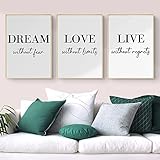 Trayosin 3er Premium Poster Set Dream Love Live Schwarz Weiß Wand Kunst Bilder,Ohne Rahmen,Bilder...