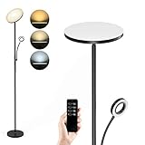 LUNA Stehlampe LED Dimmbar Matt-Schwarz | 35W Deckenfluter mit Leselampe | 3000-6000K Stehleuchte...