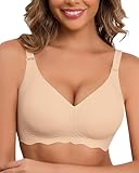 HORISUN Jacquard-Spitze Damen-BH ohne Bügel, V-Ausschnitt bequem Nahtlos Ohne Bügel Vollständig...