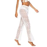 Leggings Damen High Waist Streifen Damen Cover-Up-Hose, sexy, ausgehöhlte, gehäkelte...