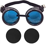 TamBee New Colored Diamond Lens Vintage Steampunk Brille Schweißen Schwarz mit blauen...