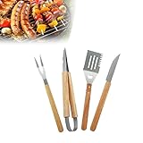 Grillbesteckset 4-TLG, Profi Edelstahl Gril Zubehör Werkzeug Set, Top Grillbesteck-Set mit...