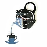 Moderne Wanduhr für die Küche Tasse Und Kanne Schwarz, 45 cm x 45 cm, 3D, leise, Design, Made in...