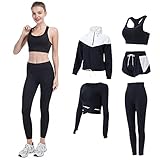 FRECINQ 5 Stück Damen Fitness Trainingsanzug Yoga Set Sportbekleidung Jogging Gym Pilates...