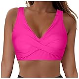 Hauetro Damen Bikinioberteile Push Up Rückenfreies Bikini Oberteil V Ausschnitt Lace Up Bikini Top...