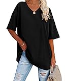 Ebifin Damen Oversize T Shirt mit V-Ausschnitt Kurzärmeliges Casual Lockere Basic Sommer Tee Shirts...
