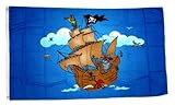 Fahne / Flagge Piratenschiff blau 60 x 90 cm