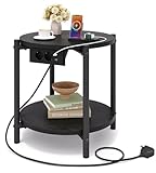 IRONCK Beistelltisch rund, Couchtisch mit Steckdose, Kleiner Tisch Holz, Wohnzimmertisch 2...