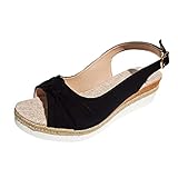 Sommer-Sandalen Damen Keilabsatz mit Schleifenverzierung offene Zehen elegante Schnalle robuste...
